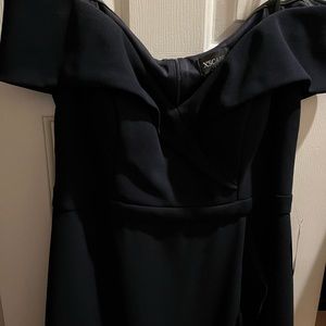 Xscape navy off shoulder gown